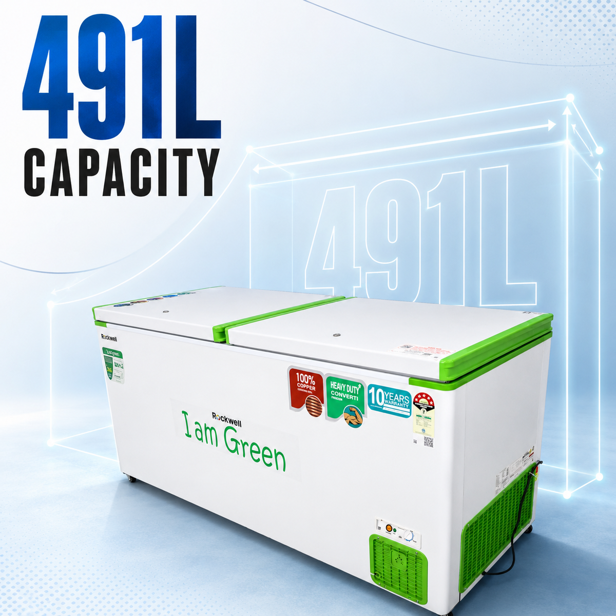 491 L Convertible Green Deep Freezer – Upto 53% power saving – 10-Year Cooling Coil Warranty – image 2