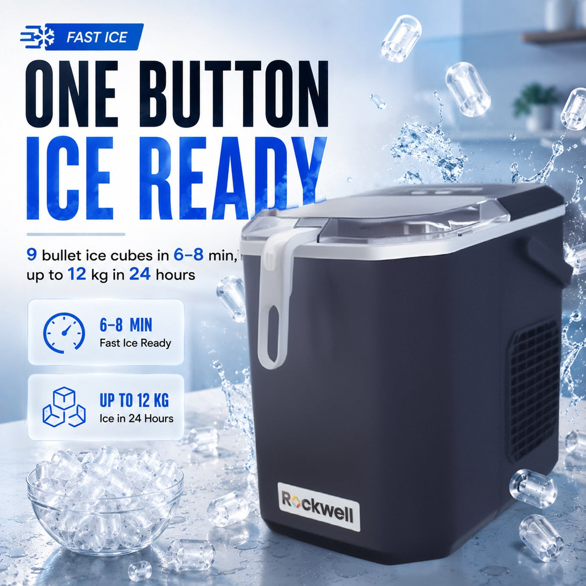 Portable Instant Ice Maker – 9 Bullet Ice Cubes in 8-10 Minutes – 12 kg/Day – image 2