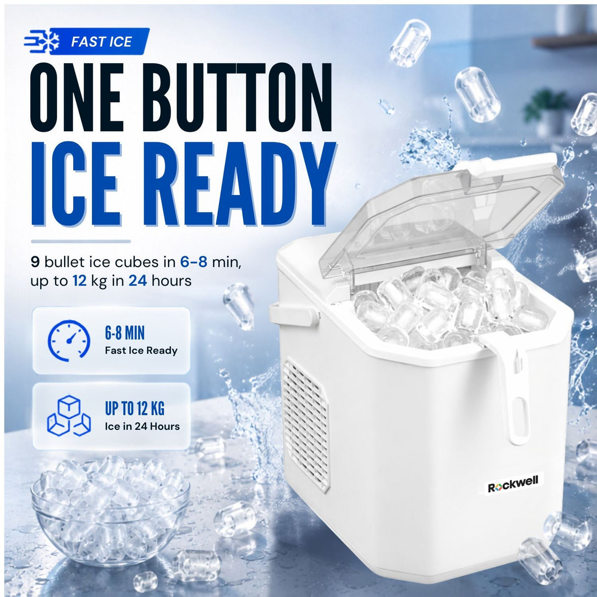 Portable Instant Ice Maker – 9 Bullet Ice Cubes in 8-10 Minutes – 12 kg/Day – image 2