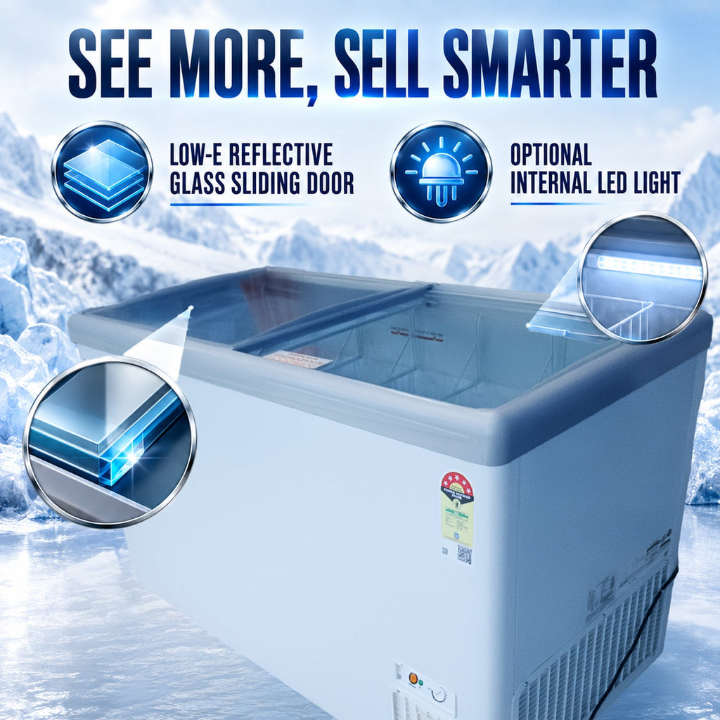 415 L Glass Top Deep Freezer – Low Power Consumption – 4 Years Warranty