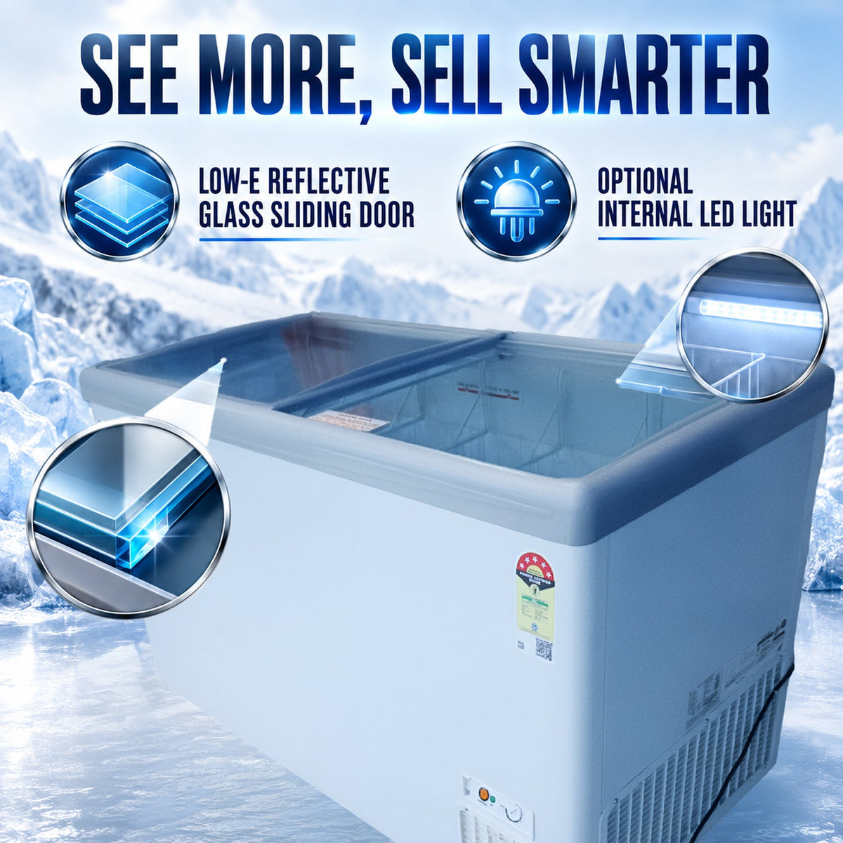 415 L Glass Top Deep Freezer – Low Power Consumption – 4 Years Warranty