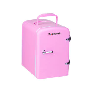 Rockwell 4L Retro Mini Fridge and Warmer, AC/DC Portable Thermoelectric Cooler/Warmer for Skincare, Cosmetics,Beverage, Snacks & Medicine, Fits 6 Cans - Pink